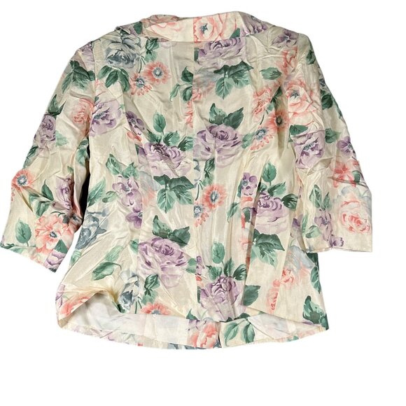 Vintage Talbots Womens 8 Pure Silk Ivory Pastel Floral Skirt Suit Set - Picture 12 of 12